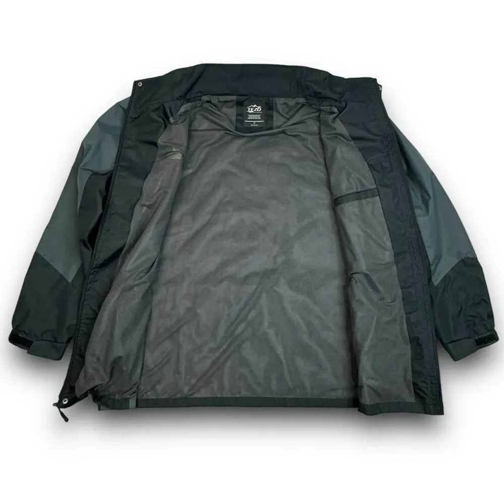 TEZO Mens Windbreaker Rain Jacket Water Resistant Removable Hood Black Gray XL